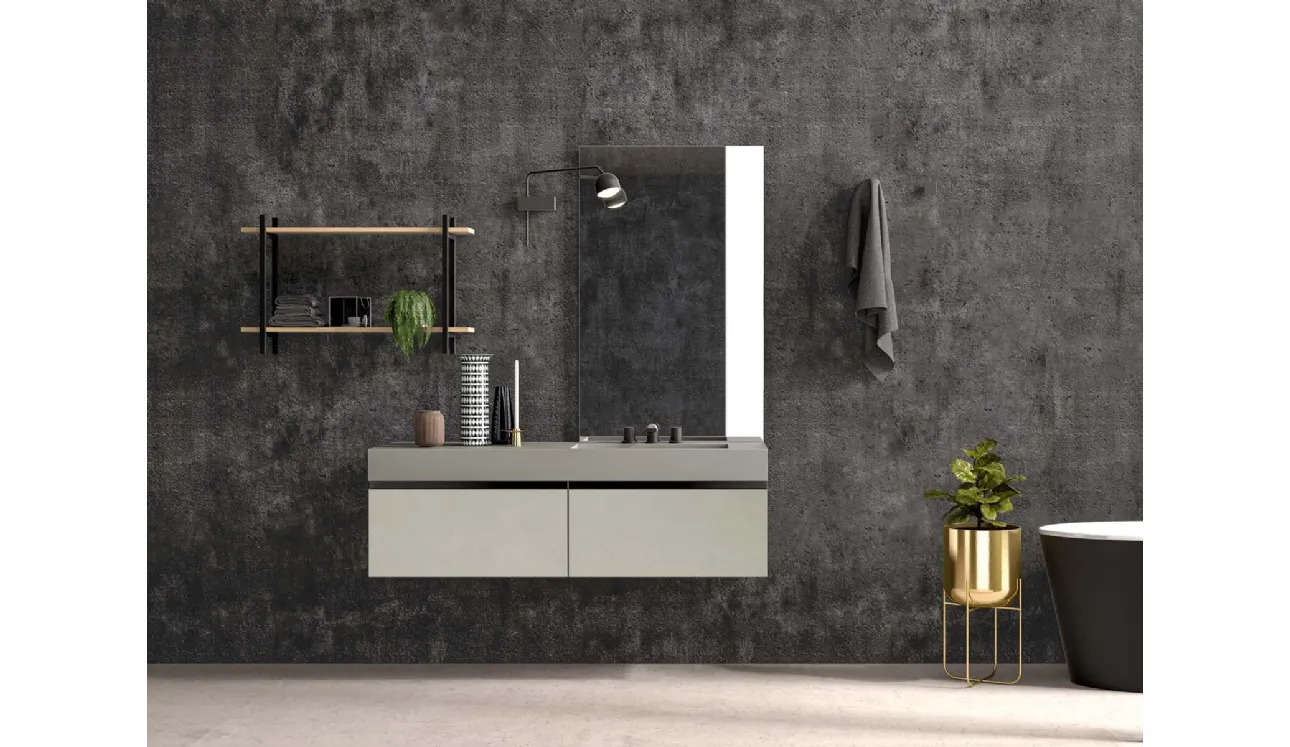 Mobile da Bagno sospeso Gola Up 01 in laccato effetto cemento perla di Birex