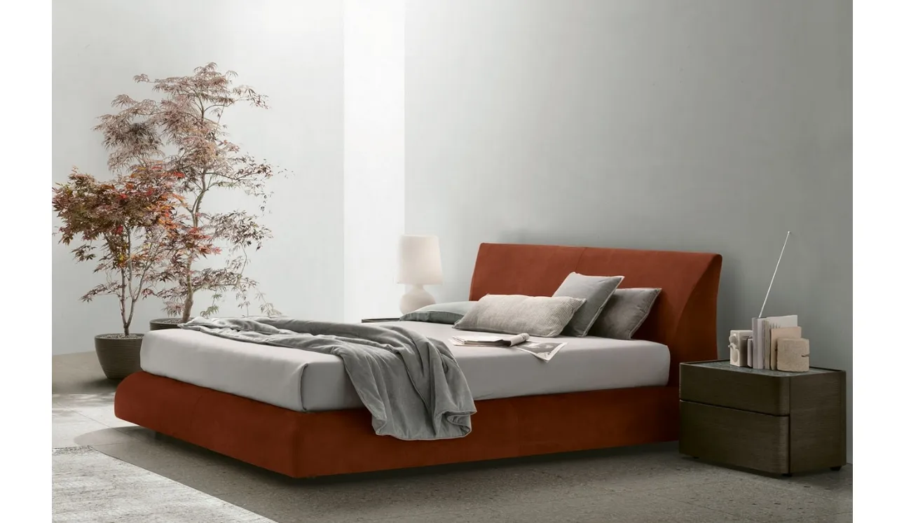 Letto con box contenitore Eros in pelle nabuk di Tomasella