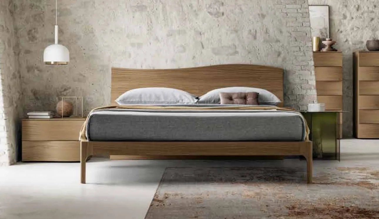 Letto moderno Wave finitura Matwood Coffee con testiera a onda di SantaLucia