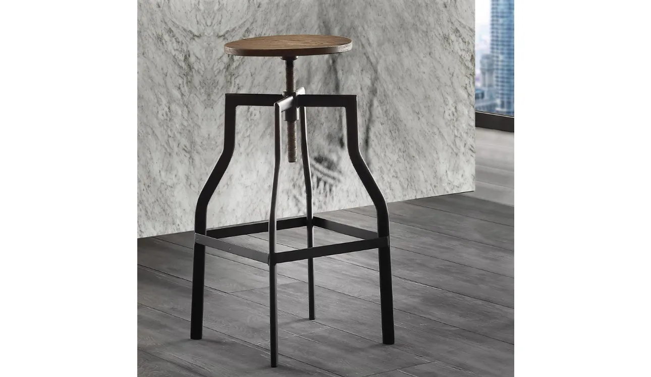 Sgabello Urban con sedile in noce industrial e struttura in metallo verniciato nero di La Seggiola