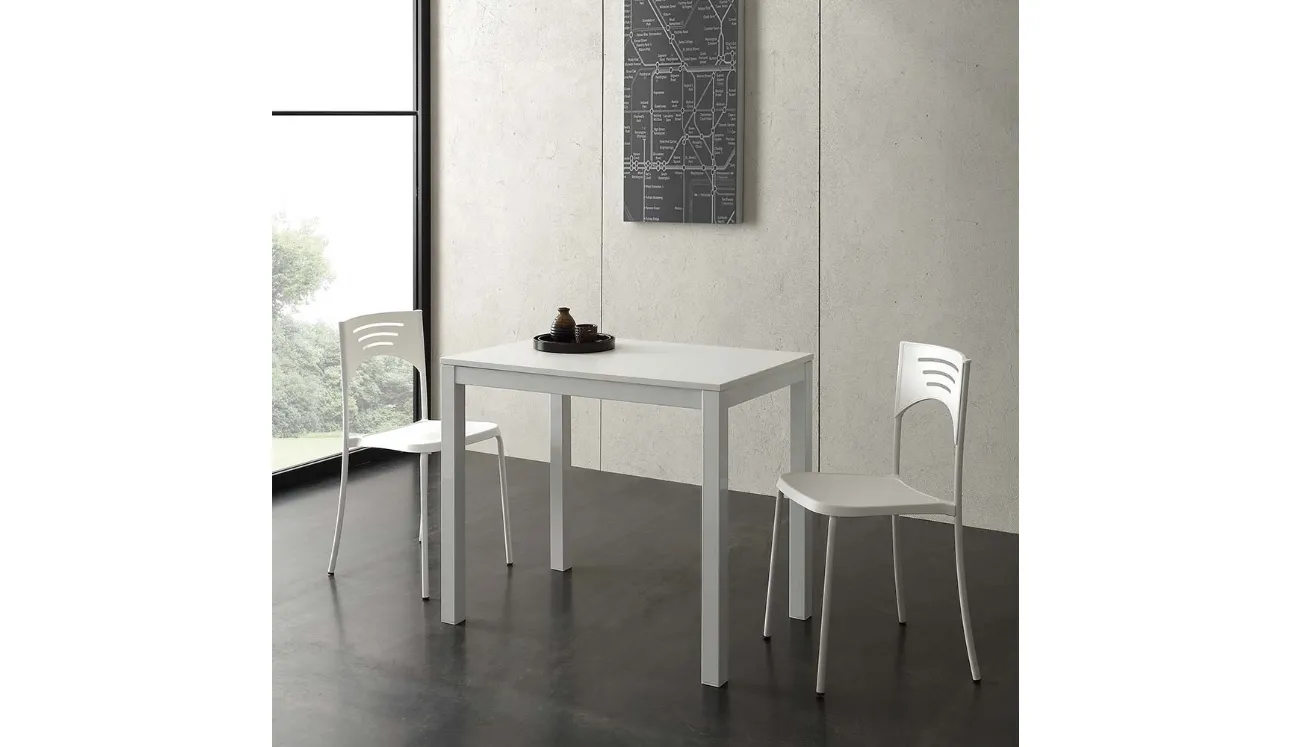 Tavolo allungabile Micro Table in nobilitato bianco con base in metallo verniciato di La Seggiola