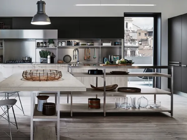 Cucina Moderna con penisola Ethica finitura Quercia Bianco Dek di Veneta Cucine