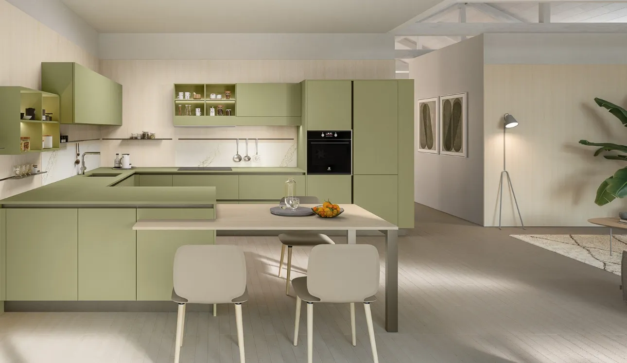 Cucina Moderna con penisola Start Time J 01 di Veneta Cucine